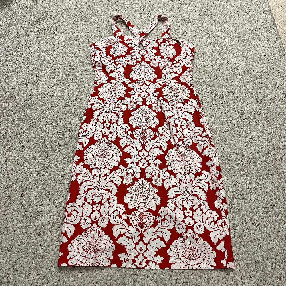 Bernie Dexter Goddess Dress L Red White Floral Classic Vacation Formal Feminine